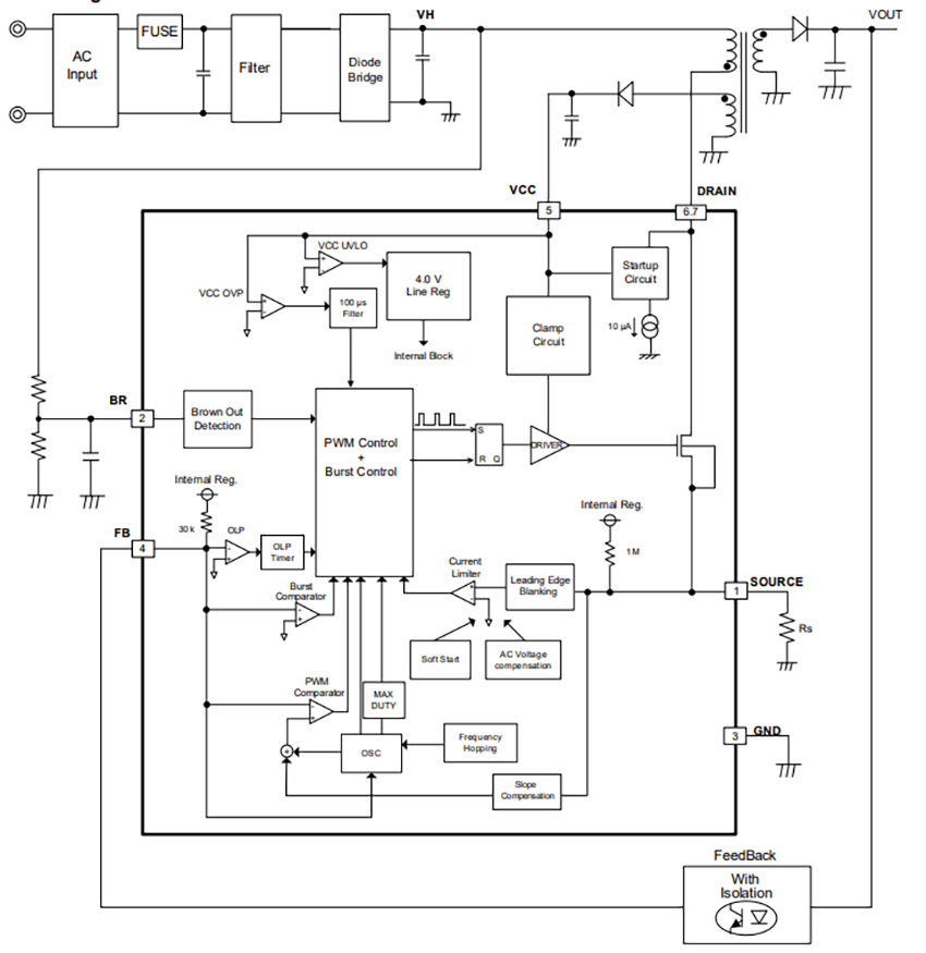 Schéma de principe - ROHM Semiconductor CI convertisseurs CC/CC type MLI BM2P13xJ-Z